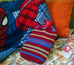 Spiderman loves his hot water bottle